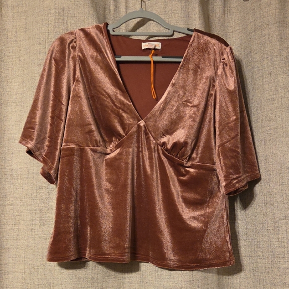 Knox Rose Tops - Knox Rose Velvet V-Neck Blouse - Brown